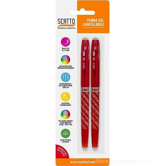 Confezione 2 penne a gel cancellabili e ricaricabili tratto 0,7 mm colore rosso