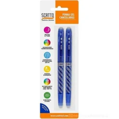 Confezione 2 penne a gel cancellabili e ricaricabili tratto 0,7 mm colore blu