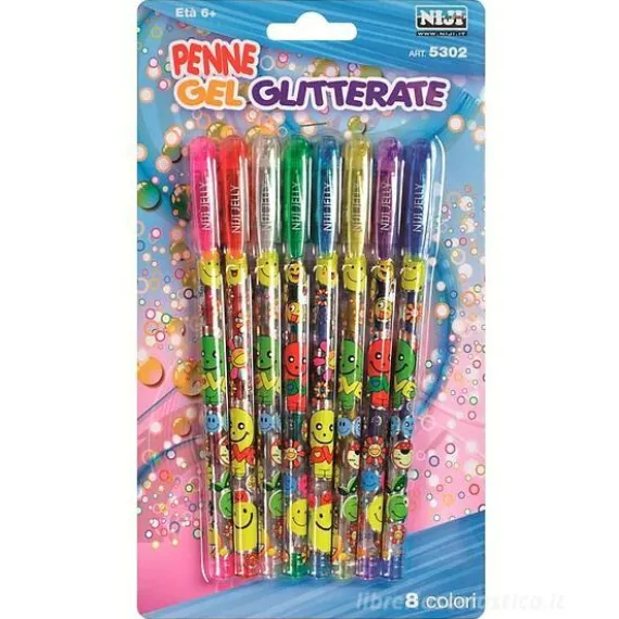 Confezione 8 penne a gel glitterate
