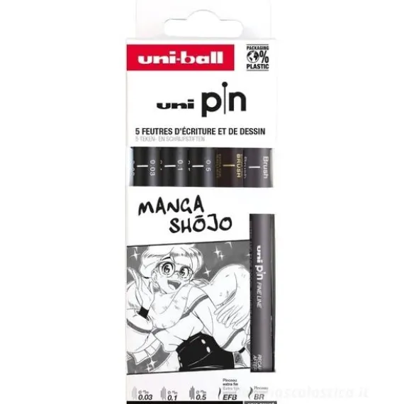 Confezione 5 penne fineliner Uni Pin Manga Shojo (M PIN ASP016)
