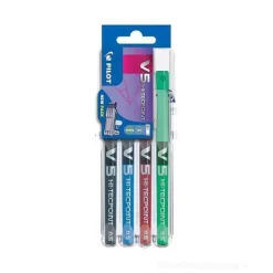 Confezione 4 penne roller inchiostro liquido Hi-Tecpoint V5 punta fine colori assortiti
