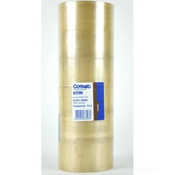 Confezione 6 pezzi Rotolo nastro imballo trasparente Comet 50mm x 66 metri (1 pezzo)