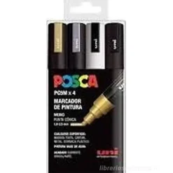 Confezione 4 pz. marcatore Posca punta media 4 Pz Colori Metal Assortiti (M PC5MM 4P)