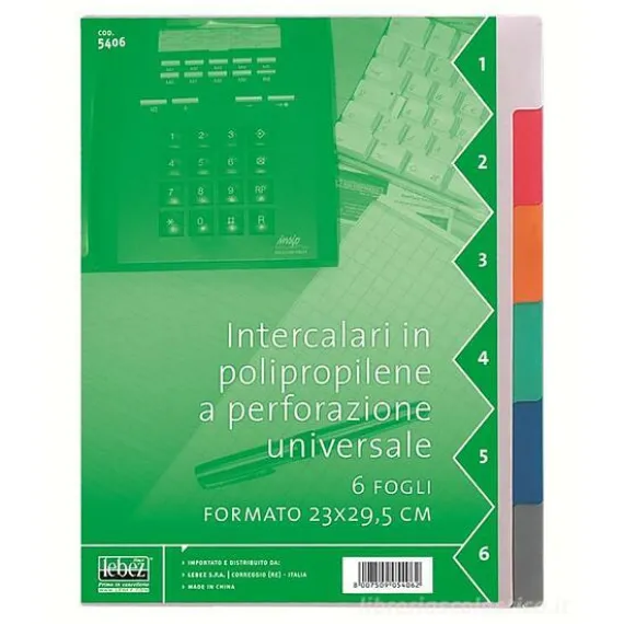 Confezione 6 separatori colorati in polipropilene a perforazione universale formato A4
