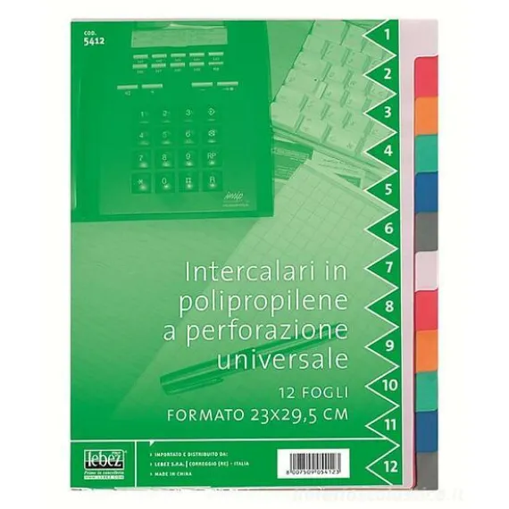 Confezione 12 separatori colorati in polipropilene a perforazione universale formato A4