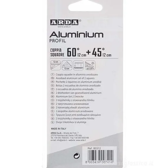 Coppia di squadre Profil alluminio 45 e 60 gradi cm 12