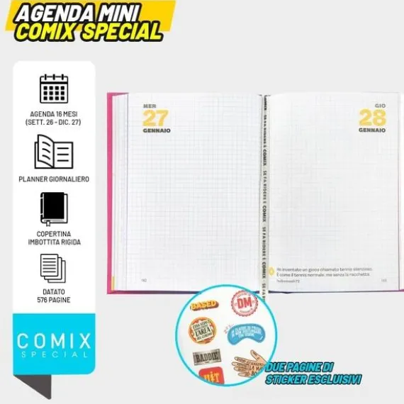 Diario Agenda Comix 2026-2027 giornaliera mini 16 mesi Special Glitter Viola Scuole Medie e Superiori (75691FV)