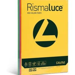Favini A67X114 Rismaluce Mix Risma da 125 Cartoncini da 200gr assortiti in 8 colori intensi formato A4 (21x29,7 cm) Made in Italy (AZ)