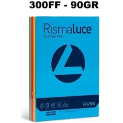 Favini A66X314 Rismaluce Mix Risma di Carta da 90gr 300 fogli assortiti in 8 colori intensi formato A4 (21x29,7cm) Made in Italy (AZ)