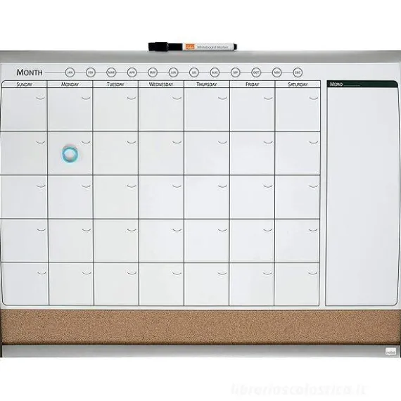 Lavagnetta cancellabile con sezione in sughero, calendario e pennarello cm 58,5x43
