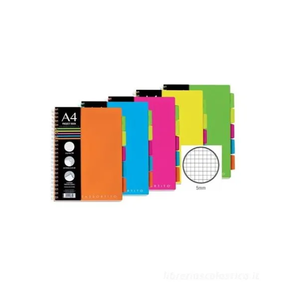 Maxi quaderno spiralato con divisori 80 fogli a quadretti 5 mm formato A4 (colori assortiti)