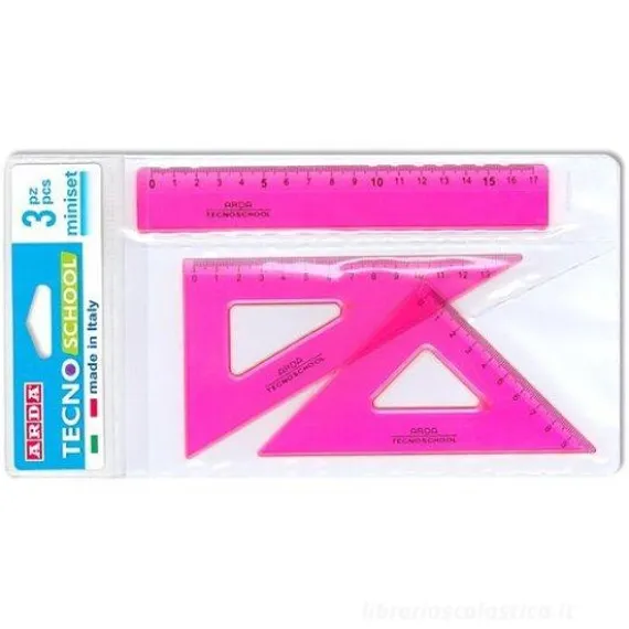 Mini set da disegno 3 pezzi TecnoSchool Fluo Colors