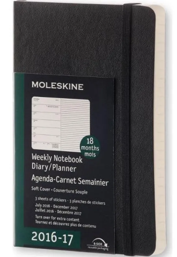 Moleskine 18 mesi - Agenda settimanale nera - Pocket Copertina morbida 2016-2017