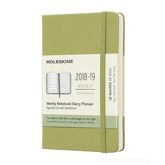 Moleskine 18 mesi - Agenda settimanale verde - Pocket copertina rigida 2018-2019