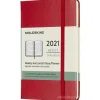 Moleskine 12 mesi - Agenda settimanale orizzontale rosso scarlatto - Pocket copertina rigida 2021