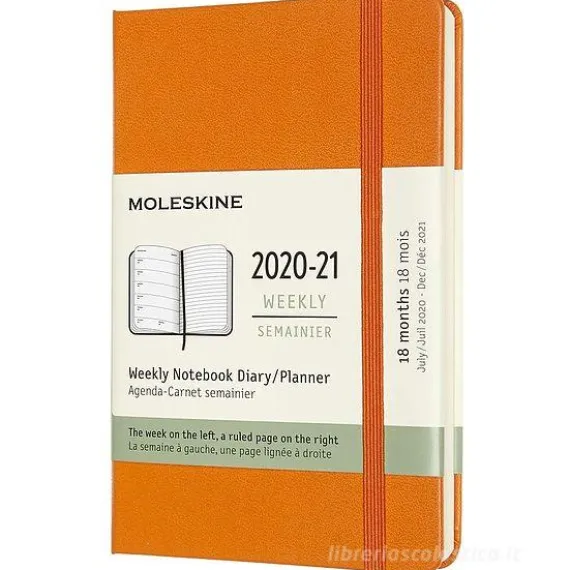 Moleskine 18 mesi - Agenda settimanale arancio cadmio - Pocket copertina rigida 2020-2021