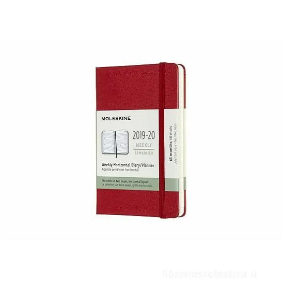 Moleskine 18 mesi - Agenda settimanale orizzontale rossa - Pocket copertina rigida 2019-2020
