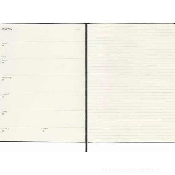 Moleskine 18 mesi - Agenda settimanale nera - Extra Large copertina rigida 2024-2025