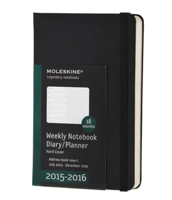 Moleskine 18 mesi - Agenda settimanale notebook - Pocket - Copertina rigida nera 2015-2016