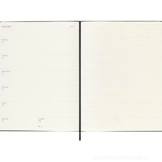 Moleskine 18 mesi - Agenda settimanale nero - Extra Large copertina rigida 2025-2026