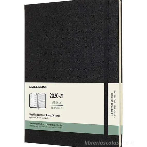 Moleskine 18 mesi - Agenda settimanale nera - X-Large copertina rigida 2020-2021