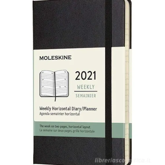 Moleskine 12 mesi - Agenda settimanale orizzontale nero - Pocket copertina rigida 2021