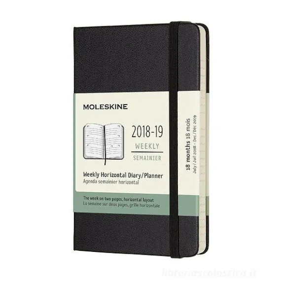 Moleskine 18 mesi - Agenda settimanale orizzontale nera - Pocket copertina rigida 2018-2019