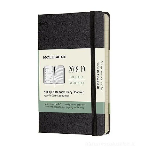 Moleskine 18 mesi - Agenda settimanale nera - Pocket copertina rigida 2018-2019