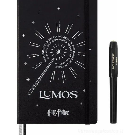 Moleskine - Taccuino Limited Edition Incantesimi Harry Potter Lumos a righe - Large copertina rigida fosforescente con penna roller Kaweo