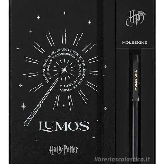 Moleskine - Taccuino Limited Edition Incantesimi Harry Potter Lumos a righe - Large copertina rigida fosforescente con penna roller Kaweo
