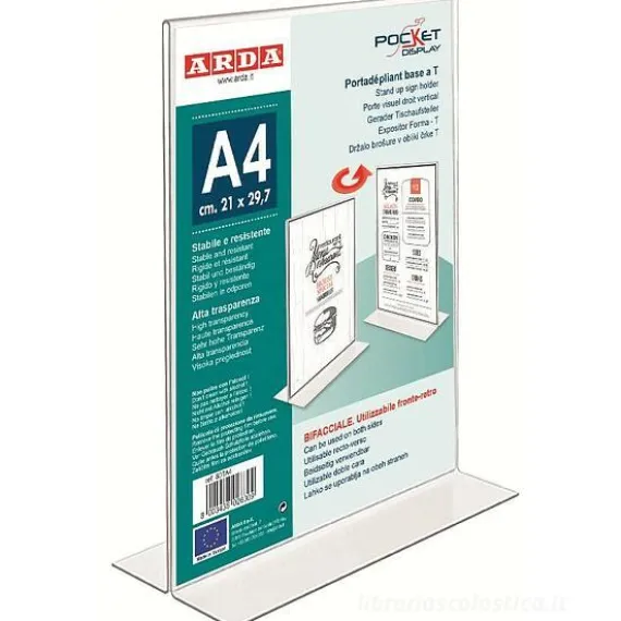 Porta depliant trasparente con base a T formato A4