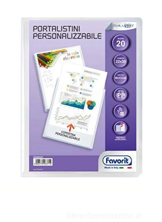 Portalistino personalizzabile con 20 buste finitura ruvida cm 22x30