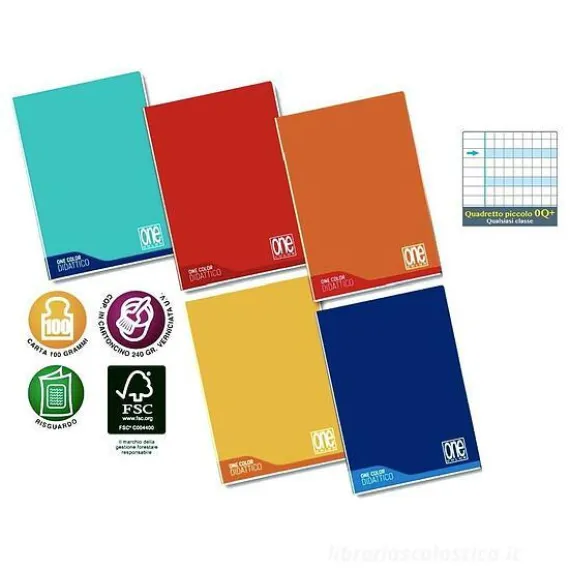 Quaderno quadretti 5 mm 0Q+ formato A4 One Color Didattico (colori assortiti)