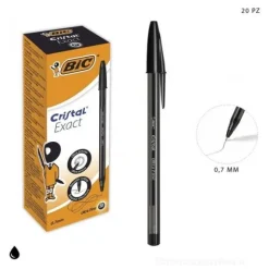Scatola 20 penne Bic Cristal Exact punta fine 0,7 mm colore nero