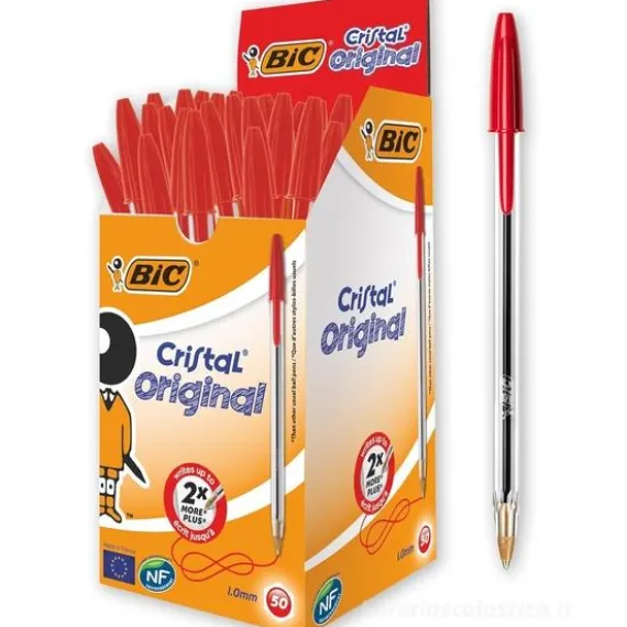 Scatola 50 penne Bic Cristal Original punta media colore rosso