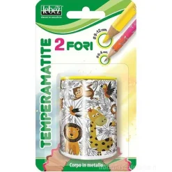 Temperamatite a due fori con serbatoio in metallo (fantasie assortite)