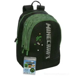 Zaino scolastico organizzato Minecraft verde e nero